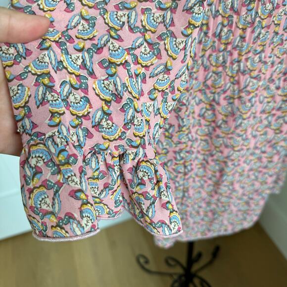 Melloday Pink Floral Pleated Long Sleeve Swing Mini Dress Small - Picture 8 of 8